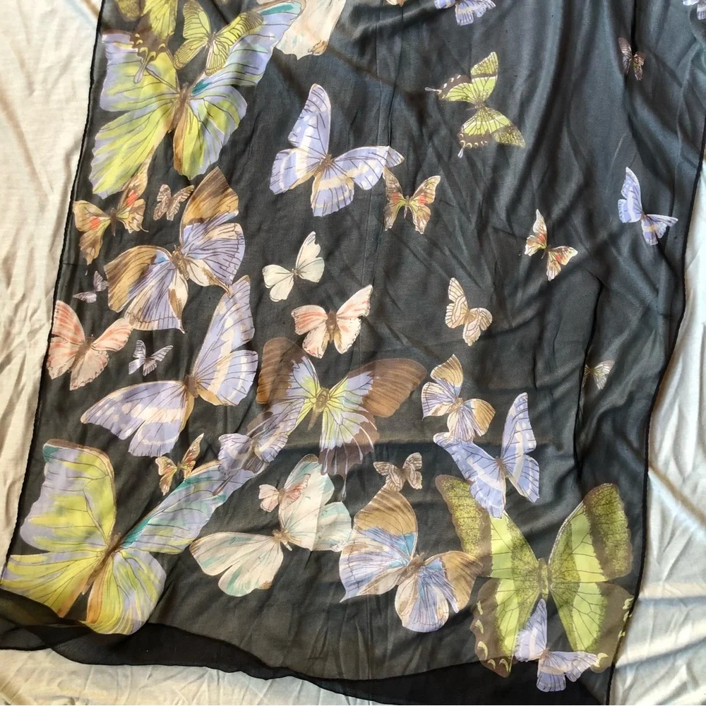 Unbranded Women's Silk Genuine 100% Pure Silk Black Transparent Butterfly 65x20” - Picture 4 of 5